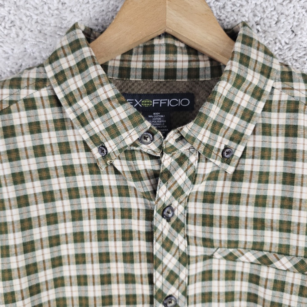 ExOfficio Plaid Flannel Long Sleeve Button Up Shirt Men's Medium Travel Shirt - Picture 6 of 11